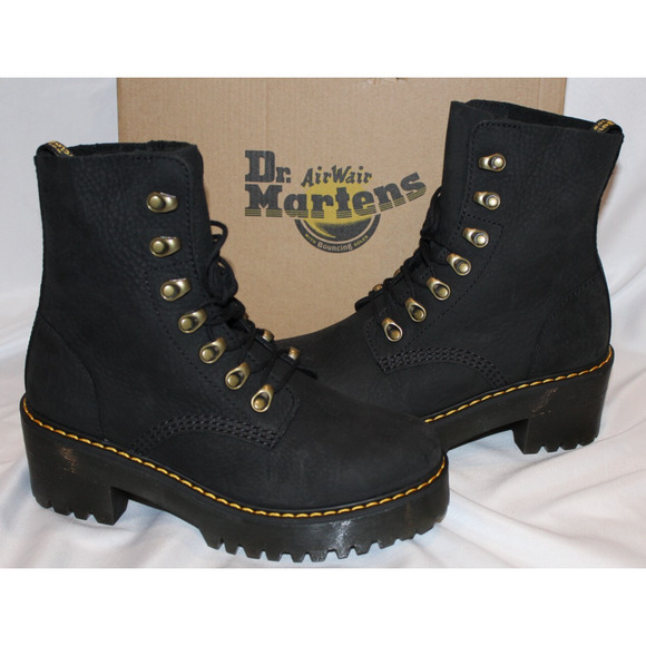 NIB Dr. Martens Leona Women's Nappa Leather Platform‎ Boots Black Sz 7